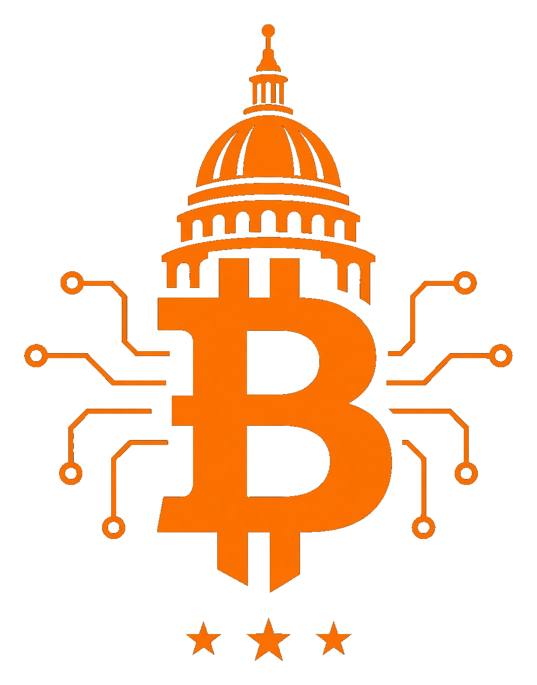BitDevs DMV logo: Bitcoin mark crowned by the Capitol dome, circuit nodes, and three DC stars